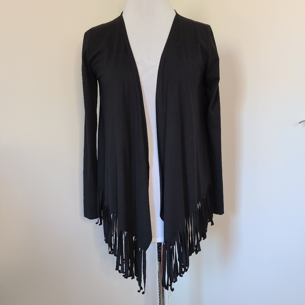 Black Fringe Open Cardigan XS